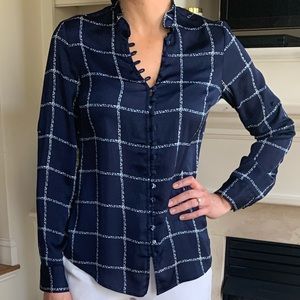 Satin Ruffle Collar-Portofino Slim Fit Blouse